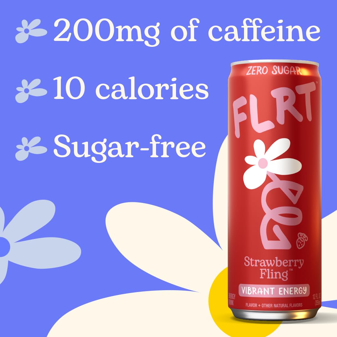 FLRT Energy, Strawberry Fling, Clean Energy, Energy Drink, 12 Fl Oz (Pack of 12)
