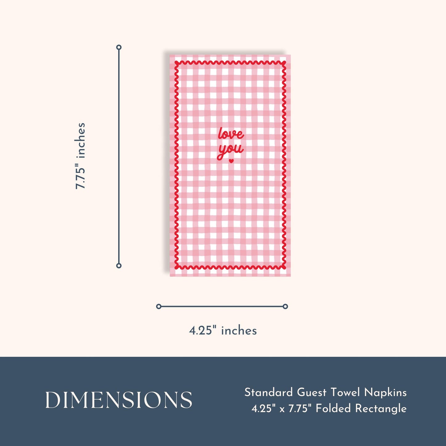 Bonjour Fête Gingham Valentine’s Day Guest Towels | Pink “Love You” Napkins for Galentine’s Parties, Girls Night & Bridal Showers | Paper Party