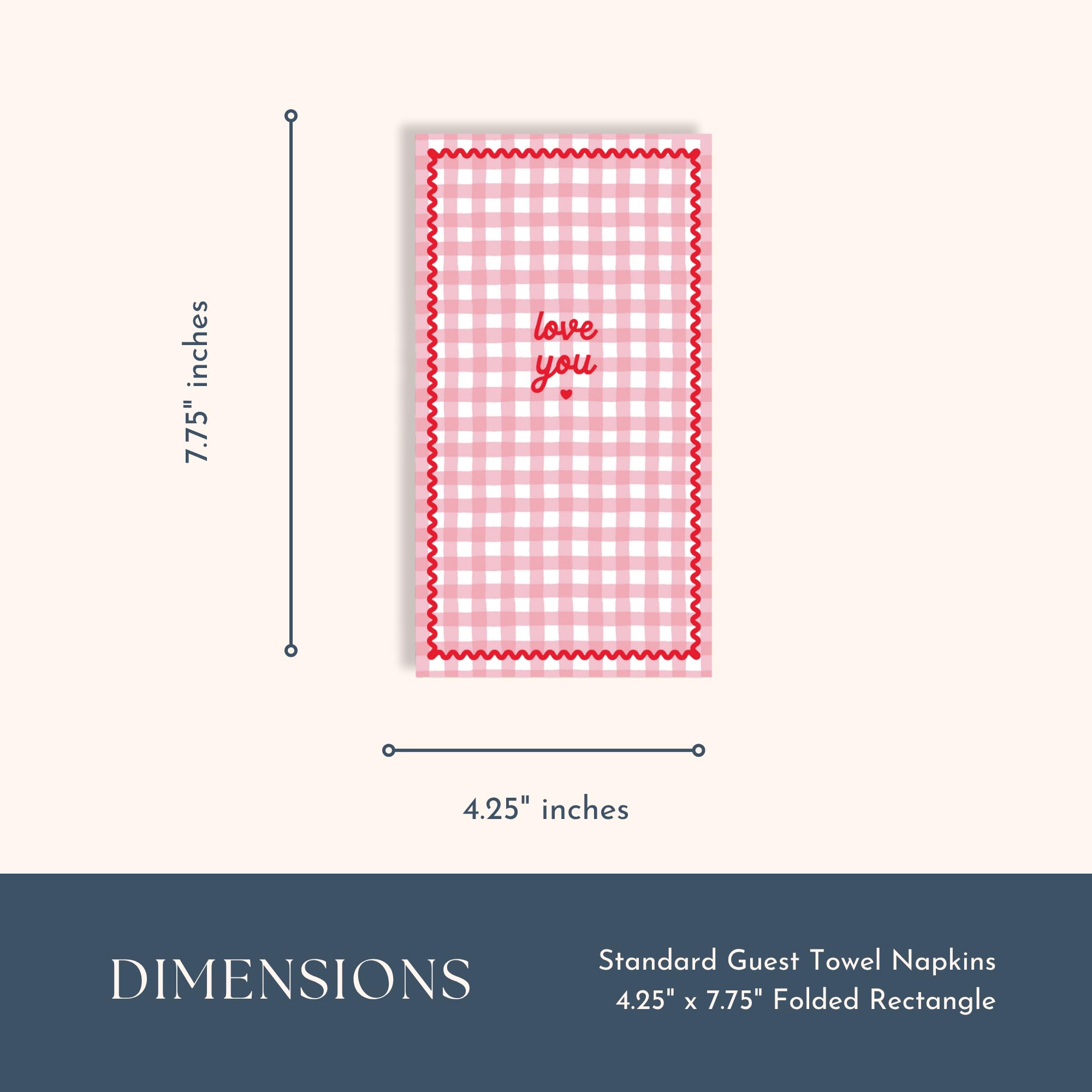 Bonjour Fête Gingham Valentine’s Day Guest Towels | Pink “Love You” Napkins for Galentine’s Parties, Girls Night & Bridal Showers | Paper Party