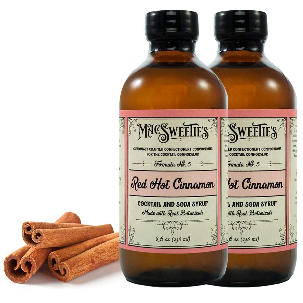 MacSweeties Cocktail Syrups & Bitters - Red Hot Cinnamon Cocktail & Soda Syrup Flavor - Premium Cocktail Mix For a Fireball Whiskey - Simple Syrup