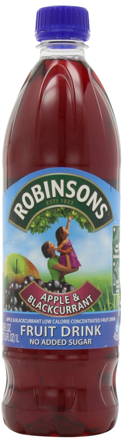 Robinson's Fruit Drink, Apple & Blackcurrant, No Added Sugar, 1 Liter Plastic Bottles (Pack of 12)