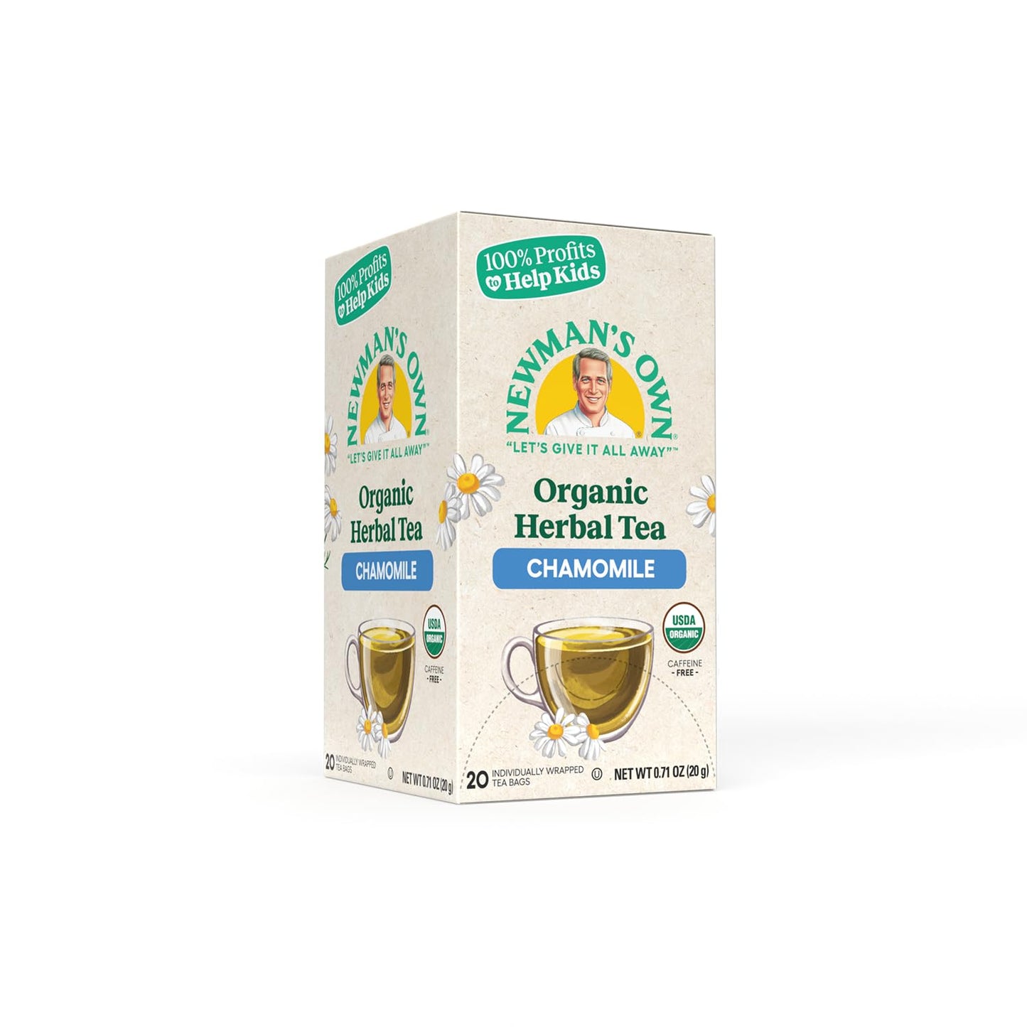 Newman's Own Organics Chamomile Tea Caffeine Free Herbal Tea for, Stomach Ease Tea that May Support Healthy Digestion, Egyptian Chamomile Tea with 20