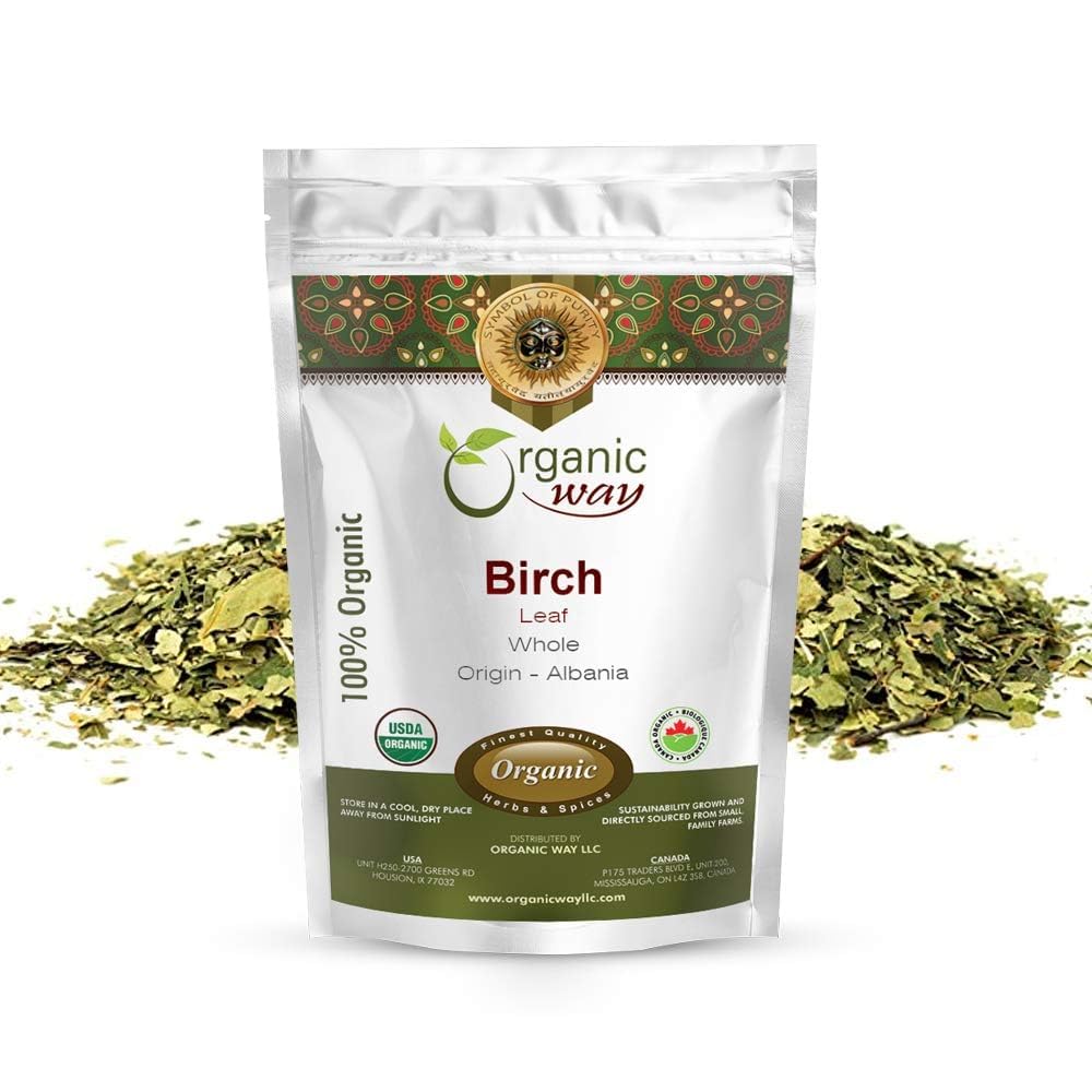 Organic Way Dried Birch Leaf Whole (Betula pendula) - European Wild-Harvest | Organic & Kosher Certified | Raw, Vegan, Non GMO & Gluten Free | USDA