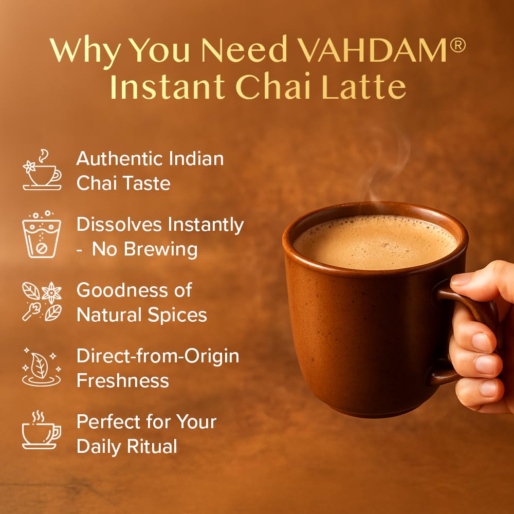 VAHDAM Instant Chai Latte - 10 Sachets (7.7 Oz / 220g) | Authentic Indian Chai with Natural Spices | Just Add Water, No Steeping Required | Creamy