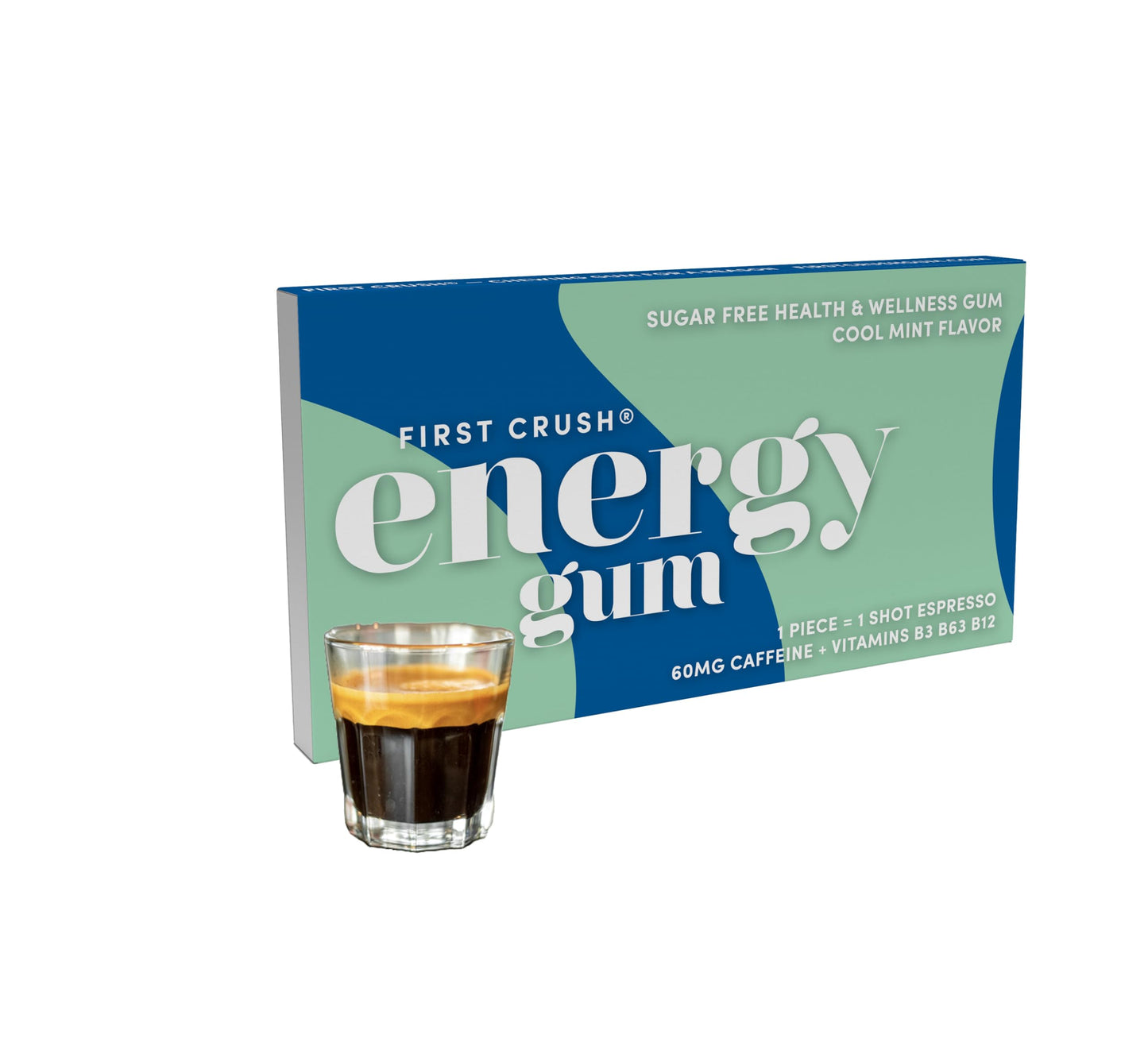 First Crush Energy Gum | Health & Wellness Gum with 60 mg Caffeine & Vitamins | Sugar Free