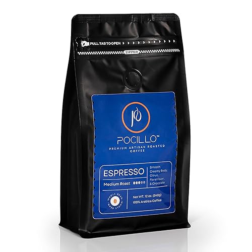 Espresso Whole Bean Coffee Medium Roast, 100% Arabica | Rich Chocolate & Citrus Notes | 12 ounces Bag | Pocillo