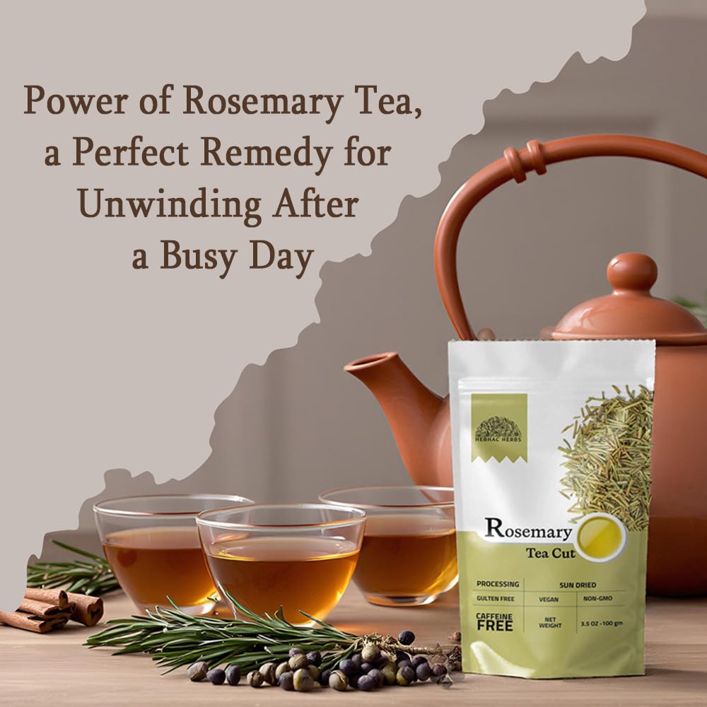 Rosemary Leaf Tea Cut 100 g | Dry Rosemary sprigs| Rosmarinus officinalis Leaves for Herbal Tea | Premium Quality Loose Leaf Tea By Hebhac Herbals