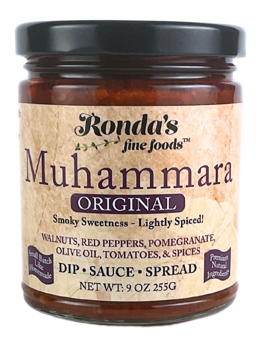 Muhammara by Ronda's Fine Foods | Dip, Sauce, Spread | 9.0 oz Jar | Gourmet, Small-Batch | Smoky Sweetness-Lightly Spiced | Walnuts, Pomegranate