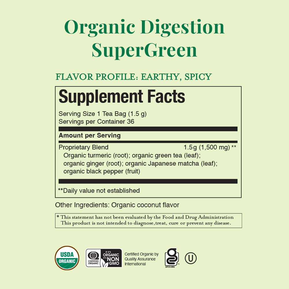 The Republic of Tea - Organic Digestion SuperGreen Tea Tin, 36 Tea Bags, Naturally Caffeinated Japanese Matcha and Green Tea