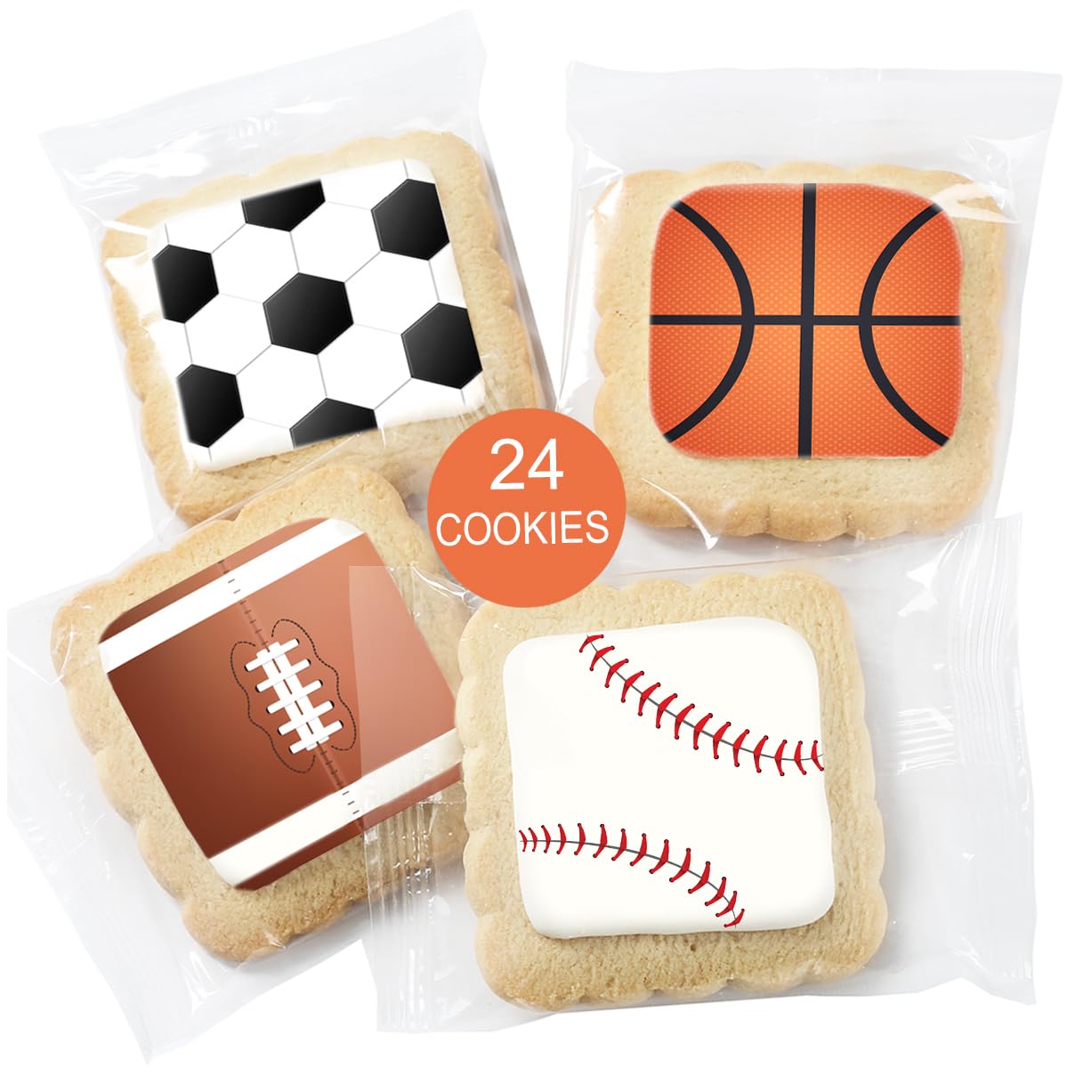 Sports themed Cookies Individually Wrapped Theme Candy Party Favors 24 Pack Bulk for Kids Game League Birthday Party Soccer Football Basketball