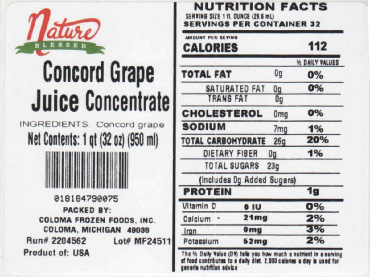 Nature Blessed 100% Pure Concord Grape Fruit Juice Concentrate - 4 Quarts (4/32 fl oz bottles), Great for Home Vintners, Brewers, Cider, Spirits, or