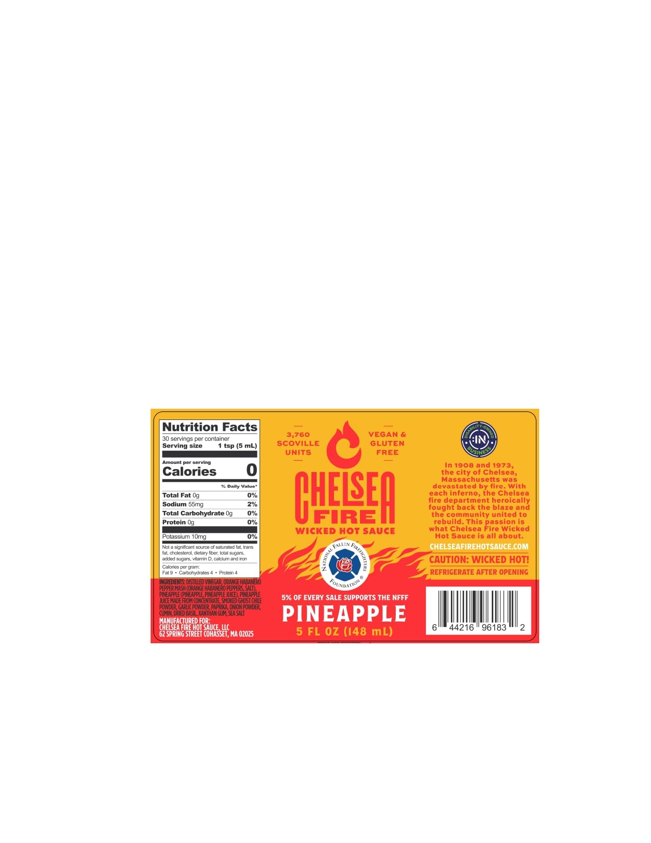 CHELSEA FIRE Wicked Hot Pineapple Hot Sauce - Sweet and Spicy Tropical Heat, Gourmet Hot Sauce with Fresh Pineapple Flavor - Perfect for Grilling