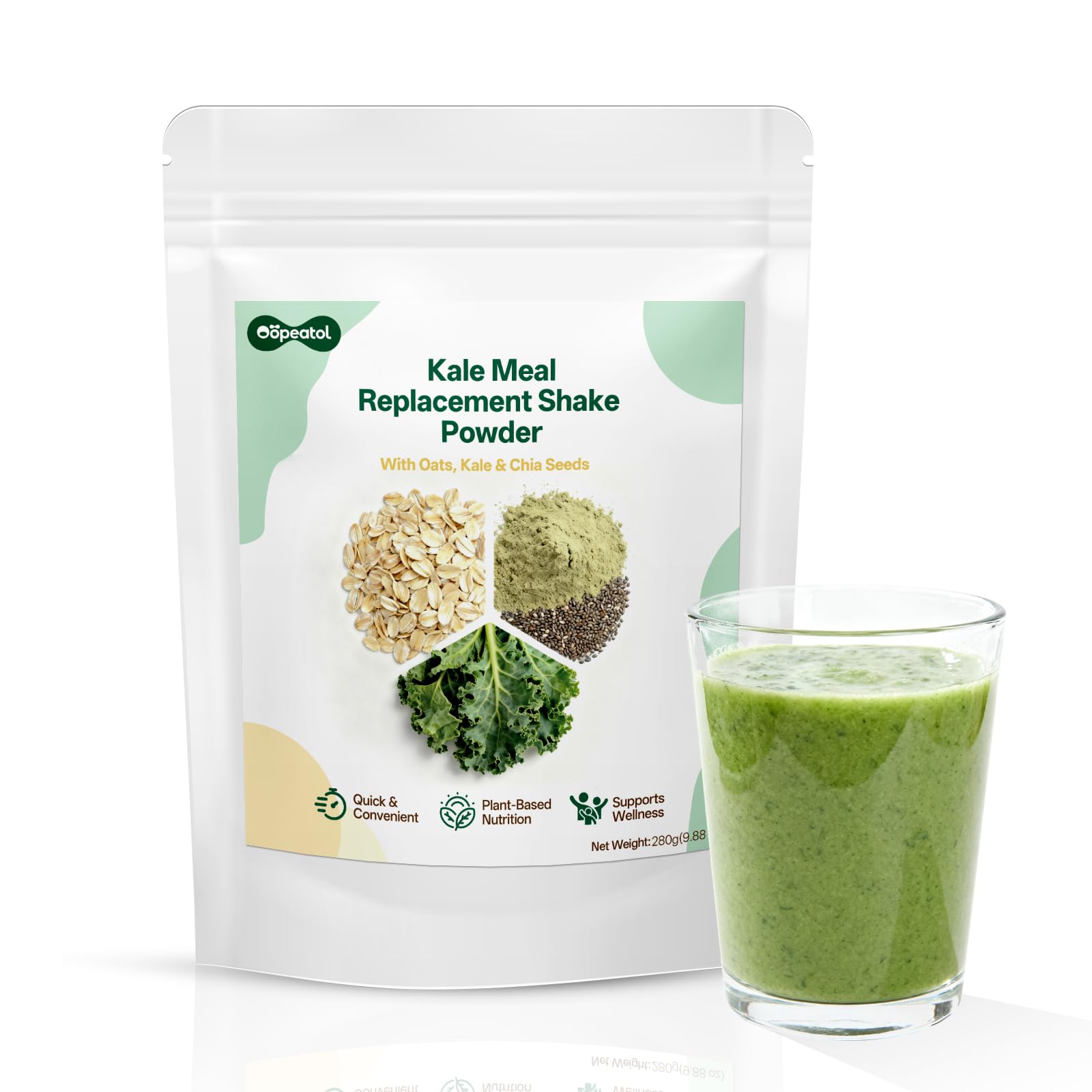 Freeze-Dried Kale Meal Replacement Shake | Powder with Oat & Chia Seeds, Plant Protein Rich Superfood Blend, Supports Energy, Digestive Support