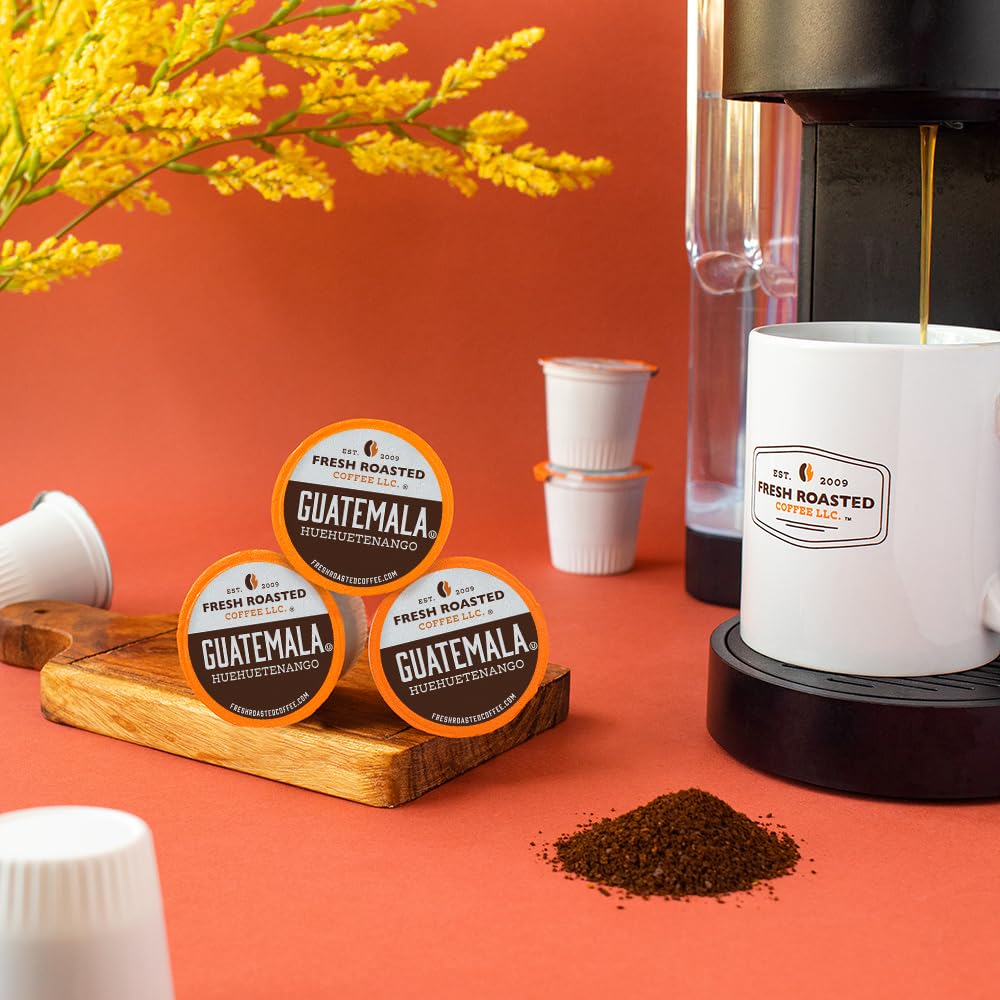 Fresh Roasted Coffee, Guatemala Huehuetenango, Medium Roast, 72 Pods for K Cup Brewers