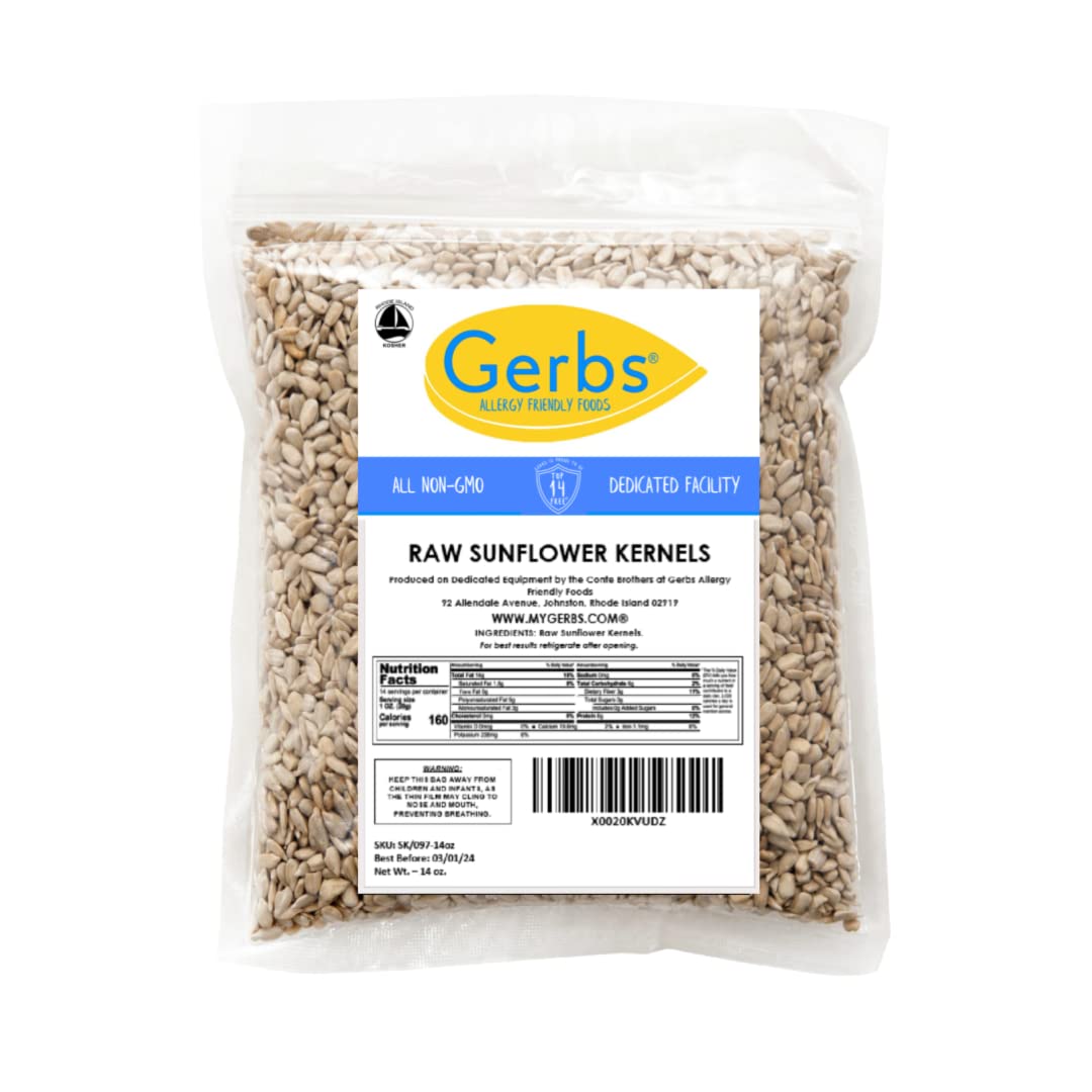 Gerbs Raw Sunflower Seed Kernels 14 oz. | No Artificial Additives, Resealable Bag | Mild & Crunchy | Top 14 Allergen-Free