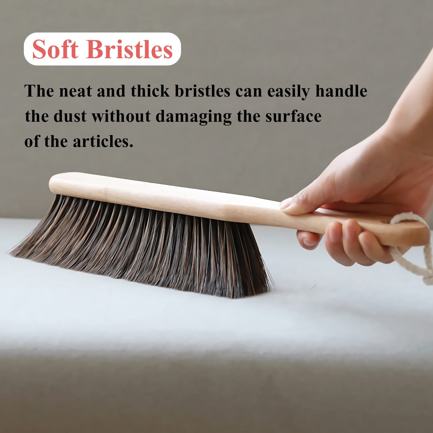 Counter Duster with Wood Handle, Hand Broom,Horse Hair Brush,Dust Brush,Used for Counter, Furniture, Drafting, Patio, Fireplace Cleaning
