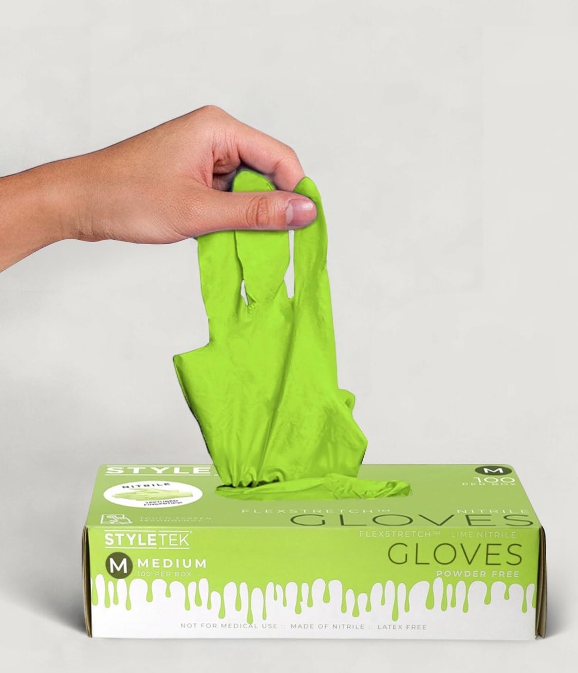 STYLETEK Nitrile Lime Green Glove, Disposable Glove, Powder Free, Thick Quality, Latex-Free, Salon, Home,Gardening, Mutli Use (1, SMALL)