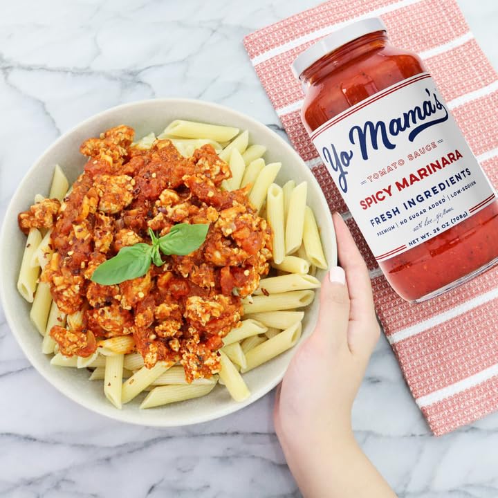Yo Mama's Foods Keto SPICY Marinara Pasta Sauce - Pack of (2) - No Sugar Added, Low Carb, Low Sodium, Gluten Free, Paleo Friendly, and Made