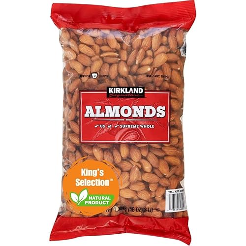 King's Selection x Kirkland Signature Whole Almonds - 3Pounds (in King's Selection Family Bundle Bulk Packaging) - Healthy Snack | High Fiber | High