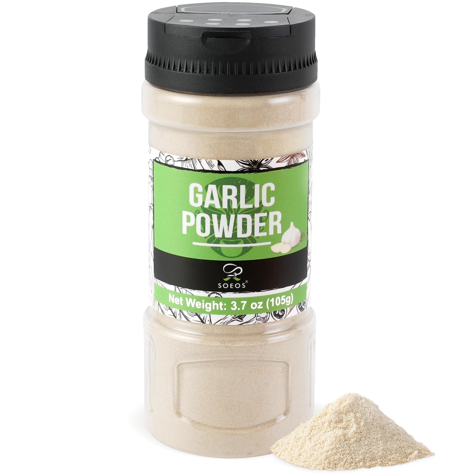 Soeos Garlic Powder, 105g (3.7oz), Garlic Powder Seasoning, Additive Free, Non-GMO, Garlic Seasoning for Flavor Vegetables, Grilled Meats, Salads