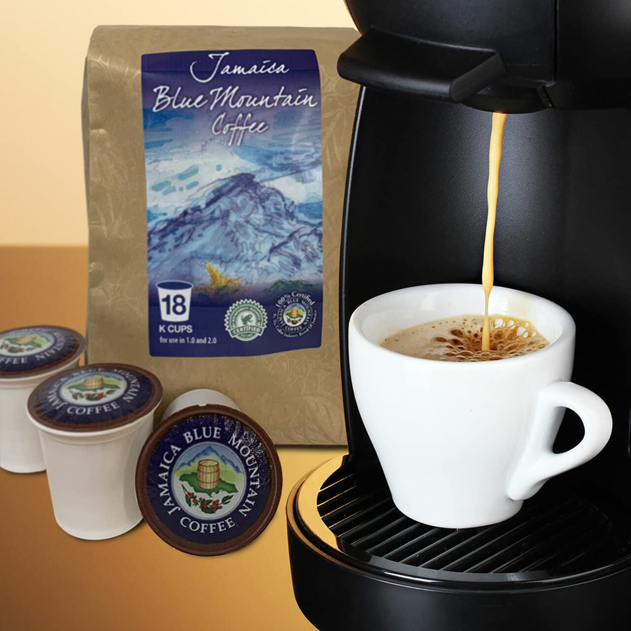 Jamaica Blue Mountain Coffee Single Cup 18-Count for Keurig Machine, Pure Blue Mountain Coffee from Jamaica, Wallenford, Medium Roasted, Aroma Ridge