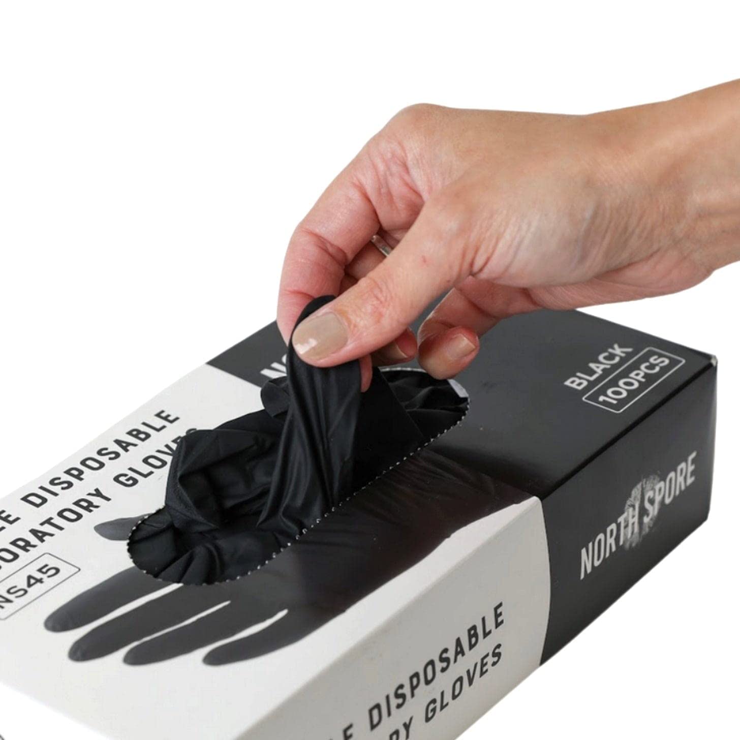 North Spore Black Nitrile Disposable Laboratory Gloves (100 ct) | Latex-Free, Powder-Free | Safe for Food Contact (Medium)
