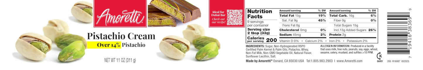 Amoretti - Pistachio Cream (Over 14% Pistachios) - 11 oz