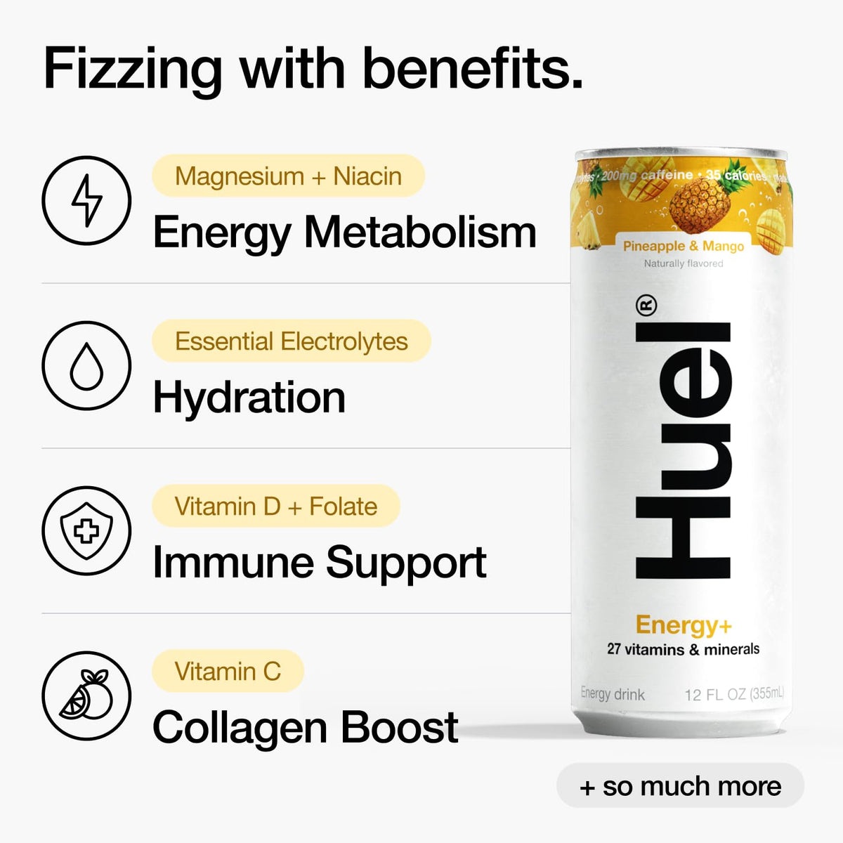 Huel Energy+ | Pineapple & Mango Energy Drink | 200mg Caffeine 35 Calories