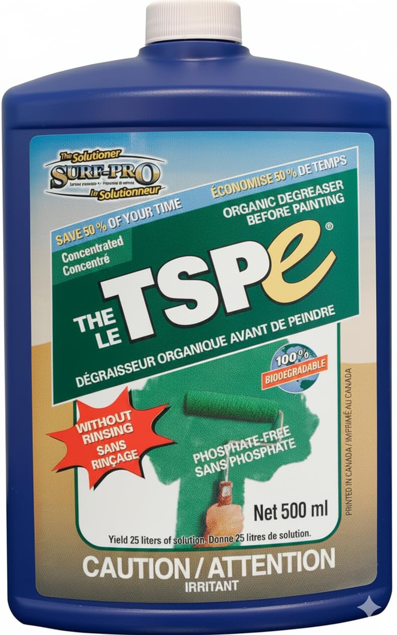 SURF PRO TSP e Organic Degreaser - Phosphate-Free, 500ml Concentrate Makes 6.6 Gal (25L) Solution - Biodegradable Cleaner for Walls, Trim, Siding - No