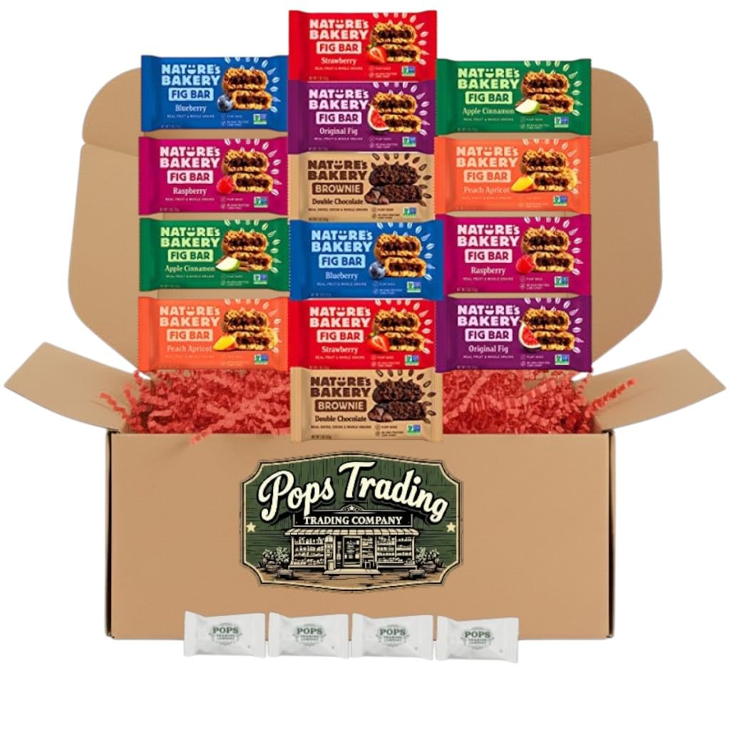 Pops Trading Company Since 1998 14ct Whole Wheat Fig Bar Gift Box - Ultimate Healthy Stone Ground Whole Wheat Fig Bar (14 COUNT) Variety Pack All