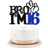 Bro I'm 16 Cake Topper- 16th Birthday Cake Picks, Officially Teenager Cake Topper, Boy 16th Birthday Cake Decorations - 16 Years Old - Big Brother