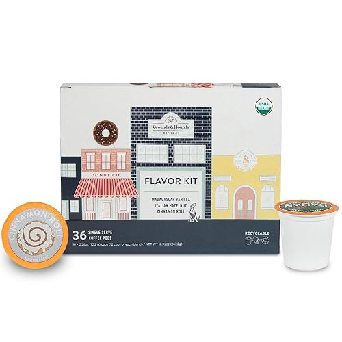 Grounds & Hounds Single Serve Organic Coffee Pods - K Cup Coffee Pods Compatible with Keurig, Flavored Variety Pack Coffee K Cups, Recyclable Coffee