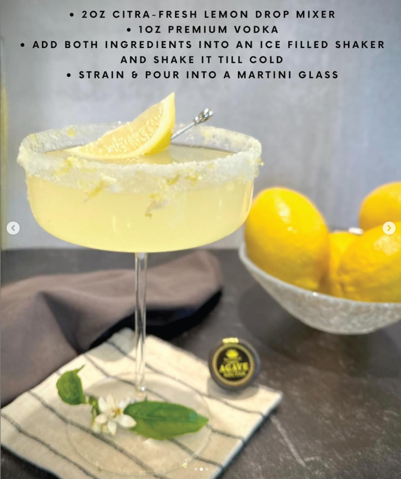 Premium Agave Lemon Drop Cocktail Mix (750 ml Glass Bottle)
