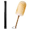 Lambs Wool Duster with Solid Bamboo Handle,Leather Hang Strap,18.9 inch Long,Natural Feather Duster for Cleaning Ceiling Fans,Window Blinds,Computer