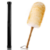Lambs Wool Duster with Solid Bamboo Handle,Leather Hang Strap,18.9 inch Long,Natural Feather Duster for Cleaning Ceiling Fans,Window Blinds,Computer