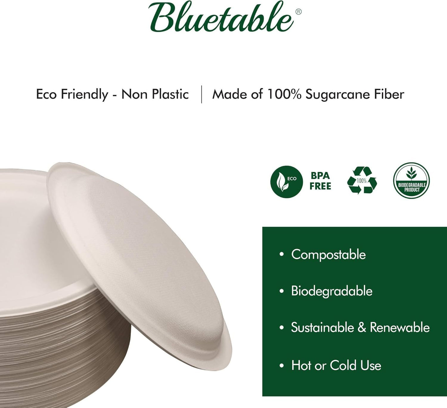 Compostable Paper Plates 9 Inch Bulk Plates [1000 Case Pack] - Biodegradable Made from 100% Sugarcane - Heavy Duty Disposable - Eco Friendly - Bagasse