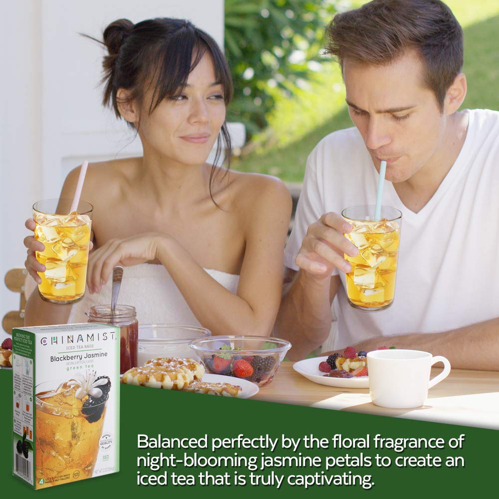 China Mist Iced Tea - Blackberry Jasmine Green Tea Infusion - Refreshing and Delicious - Each Tea Bag Yields 1/2 Gallon - 4 bags.