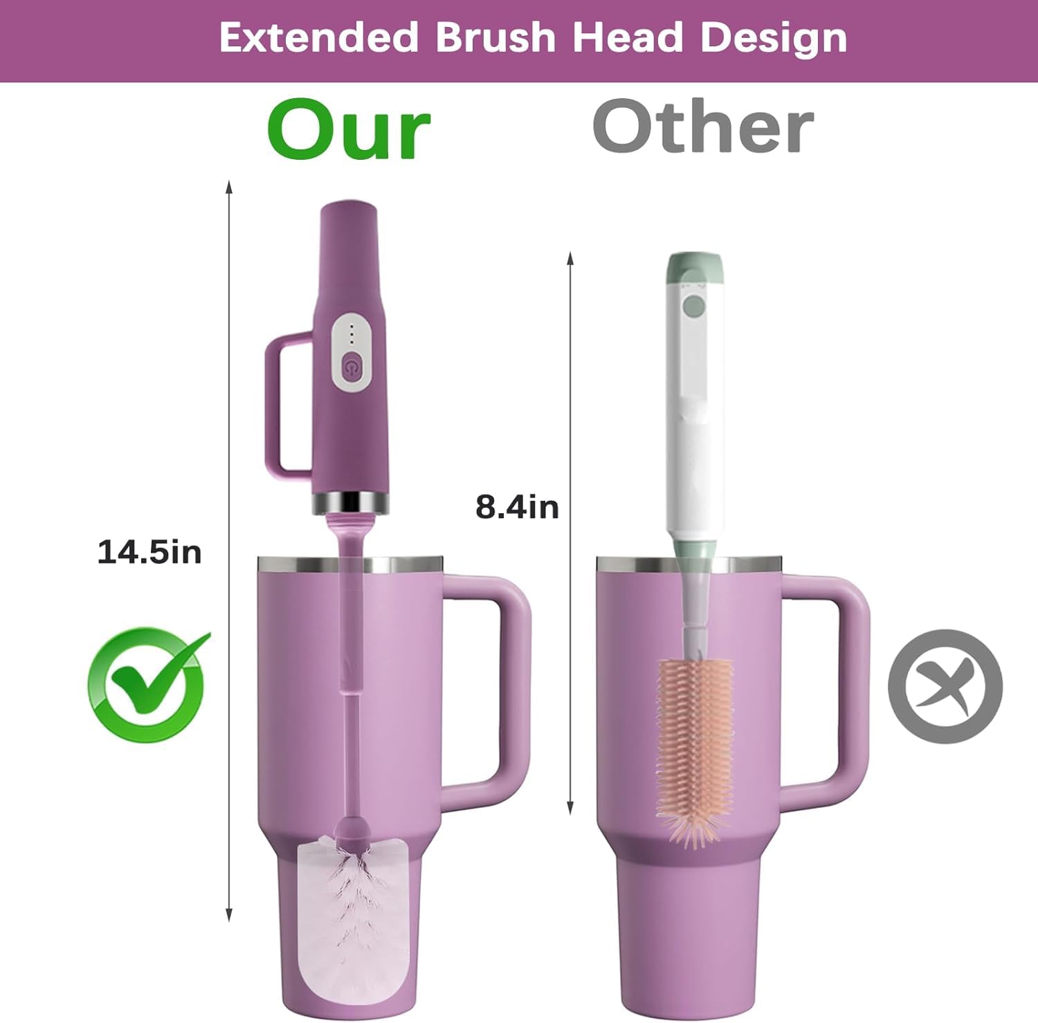 5 in 1 Electric Bottle Brush Cleaner Compatible Stanley Bottle Brush Straw Cleaner Multifunction Rechargeable IPX6 Waterproof Extra Long Design