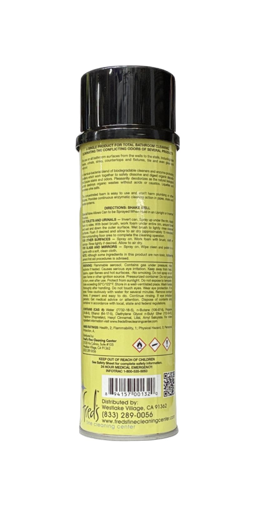 Fred's Complete Bathroom Cleaner, 18 oz Foaming Spray - Bio-Enzymatic Formula, No Acids or Caustics, Safe on All Hard Surfaces, Eliminates Odors