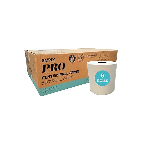 SMPLY PRO Center-Pull Towels, 6-Roll Case, 520’ Roll, 2-Ply White Disposable, Fits Universal Center-Pull Dispensers, Bulk Commercial Paper Towels