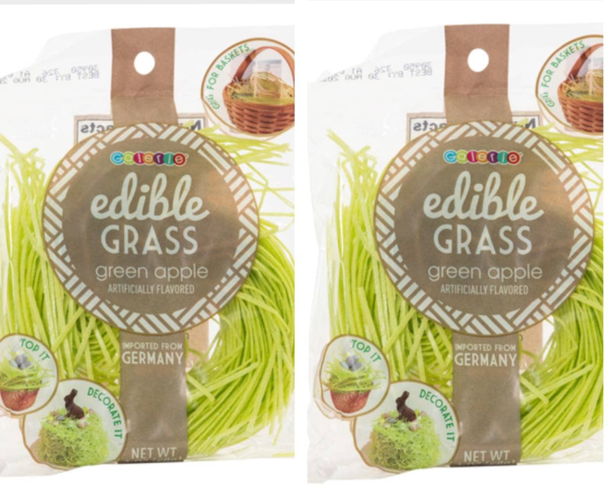 Edible Easter Grass- Eco friendly, Delicious Edible Grass Perfect for Easter Baskets. Green Apple -2 Individual Packages of Green Apple Edible Easter