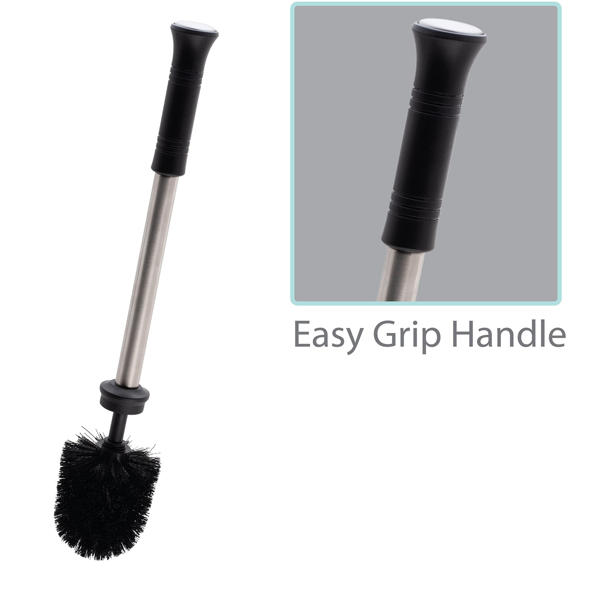 Bath Bliss Snap Hold Toilet Brush and Holder | Bathroom | Cleaning and Storage | Open Base Quick Dry | Compact Space Saving | Easy Grip Handle |