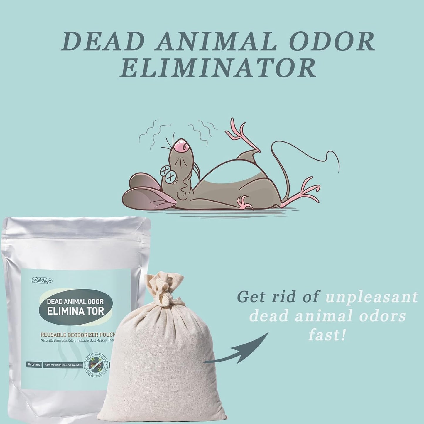 Dead Animal Odor Eliminator, Eliminate Dead Mouse Smell-Reusable Deodorant Pouch for Dead Rodent in Wall Smell -Covers 375 Sq Ft, 1 Bag