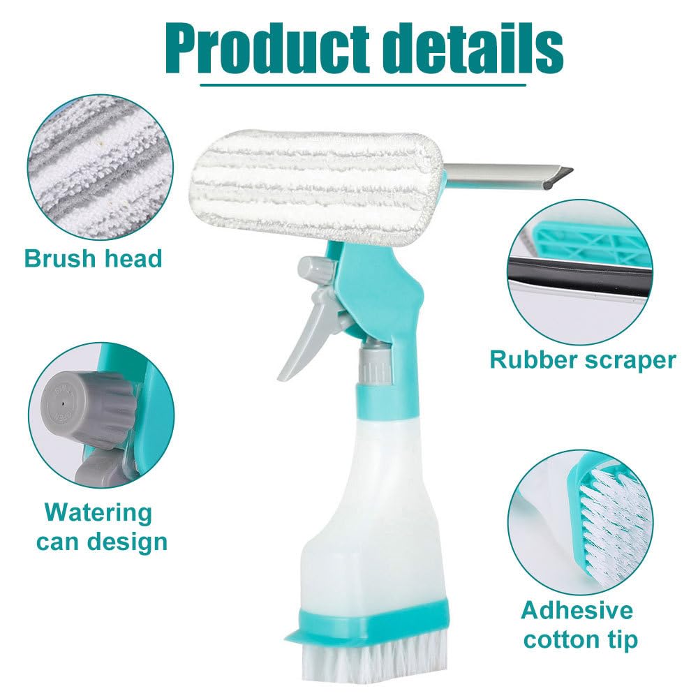 DONGKER 4 in 1 Window Cleaning Kit,Multifunction Window Cleaner Tool with Spray Bottle Squeegee & Microfiber Washer Head for Indoor Outdoor Glass