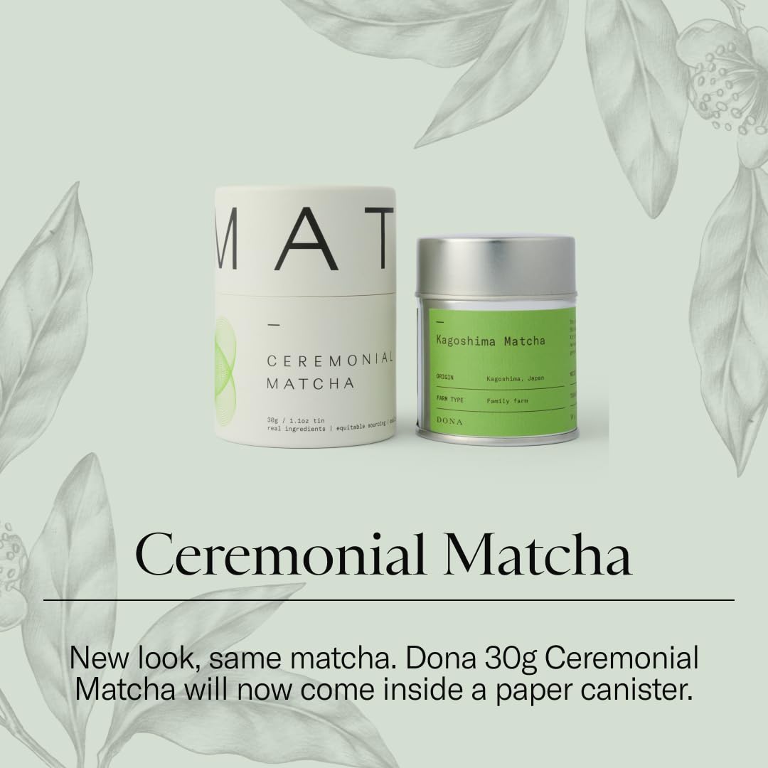 Dona First Flush Ceremonial Grade Matcha, Stone-Milled from Shizuoka, Kagoshima, and Kyoto Family Tea Estate, Hot or Iced, 1.1 Ounce Airtight Sealed