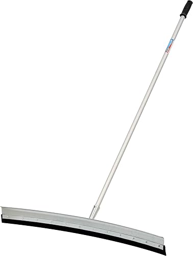 Unger Professional AquaDozer Max Kit, 36” Smooth Surface Curved Floor Squeegee and 48” Dual End Pole, Rubber Blade Scrubber and Broom for Concrete