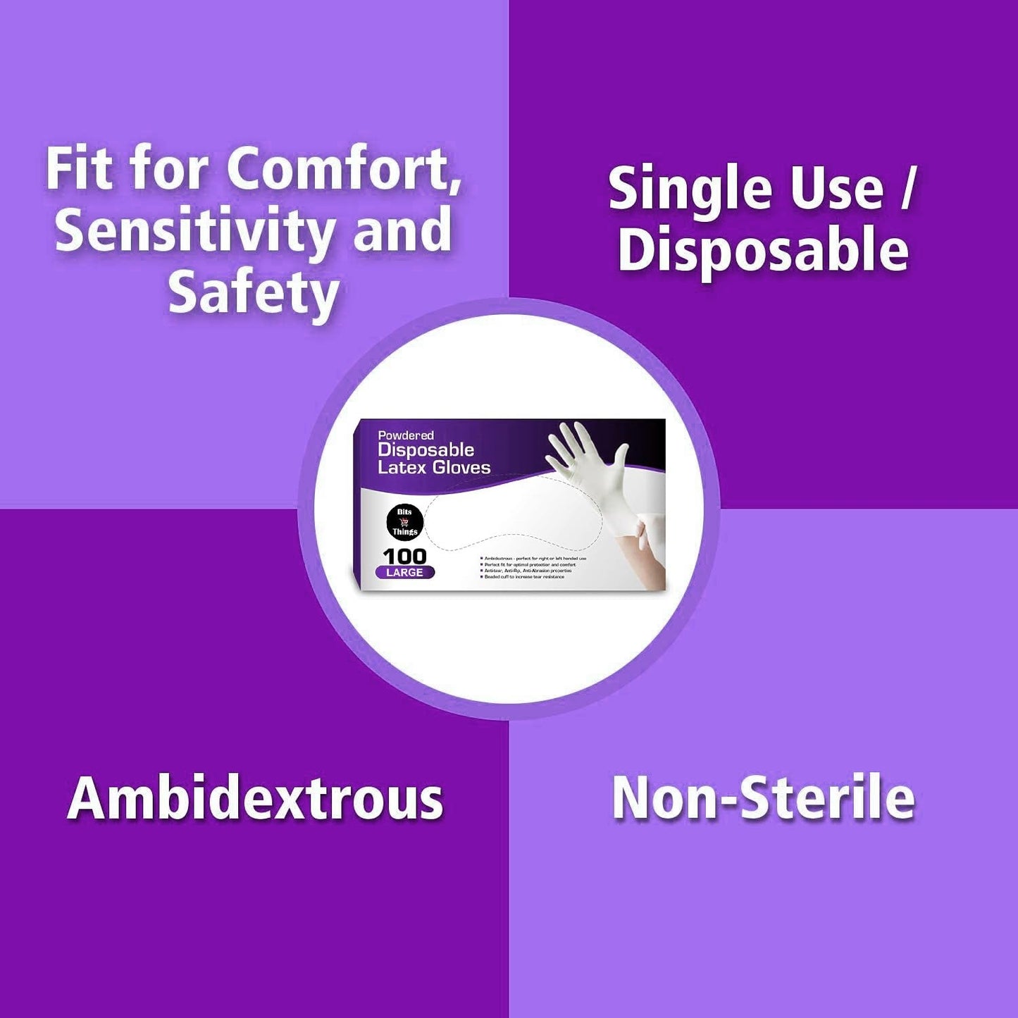 Bits N Things Latex Disposable Gloves | Comfortable | Powdered | 100 Count (Medium | MED)