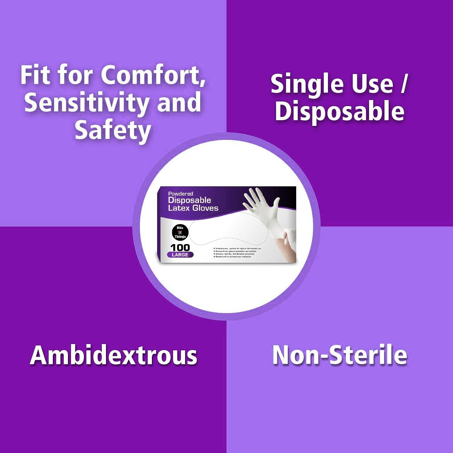 Bits N Things Latex Disposable Gloves | Comfortable | Powdered | 100 Count (Medium | MED)