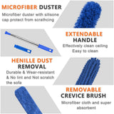 Professional Microfiber Feather Dusters for Cleaning, 6PCS Extendable Bendable Dusters with 100" Telescopic Pole, Washable & Reusable Cleaning Kit