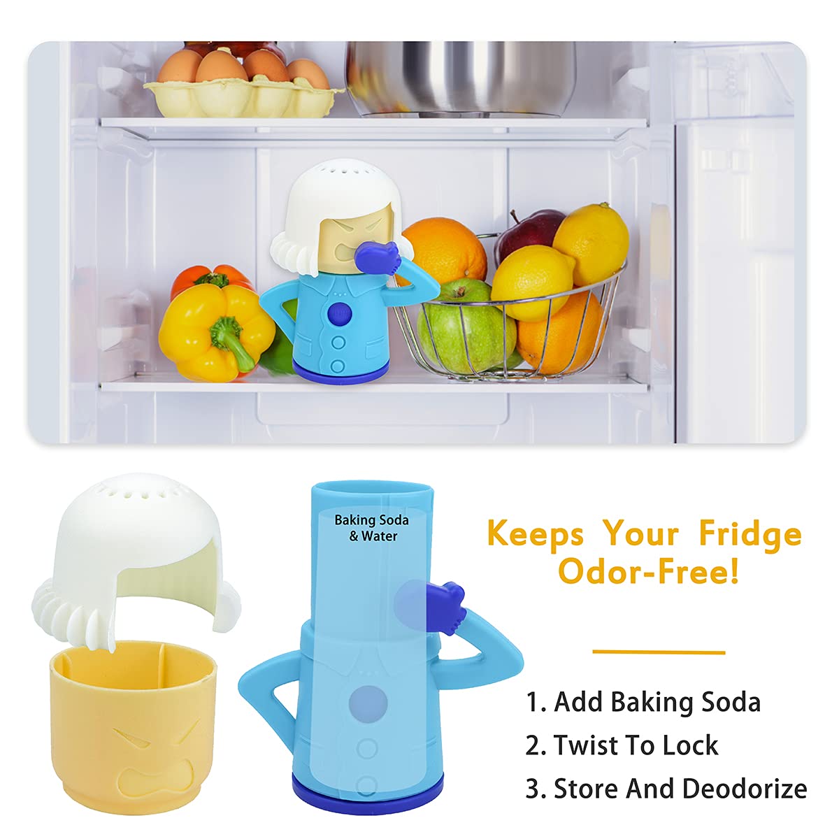 LEEFONE Angry Mom Microwave Cleaner and Chilly Mama Freezer Odor Absorber, 2 PCS Kitchen Gadget Tools Quickly Removes Stains and Odors (Steaming Mama